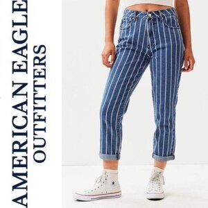 NWT American Eagle Retro Indigo Stripe Mom Jeans Size 8